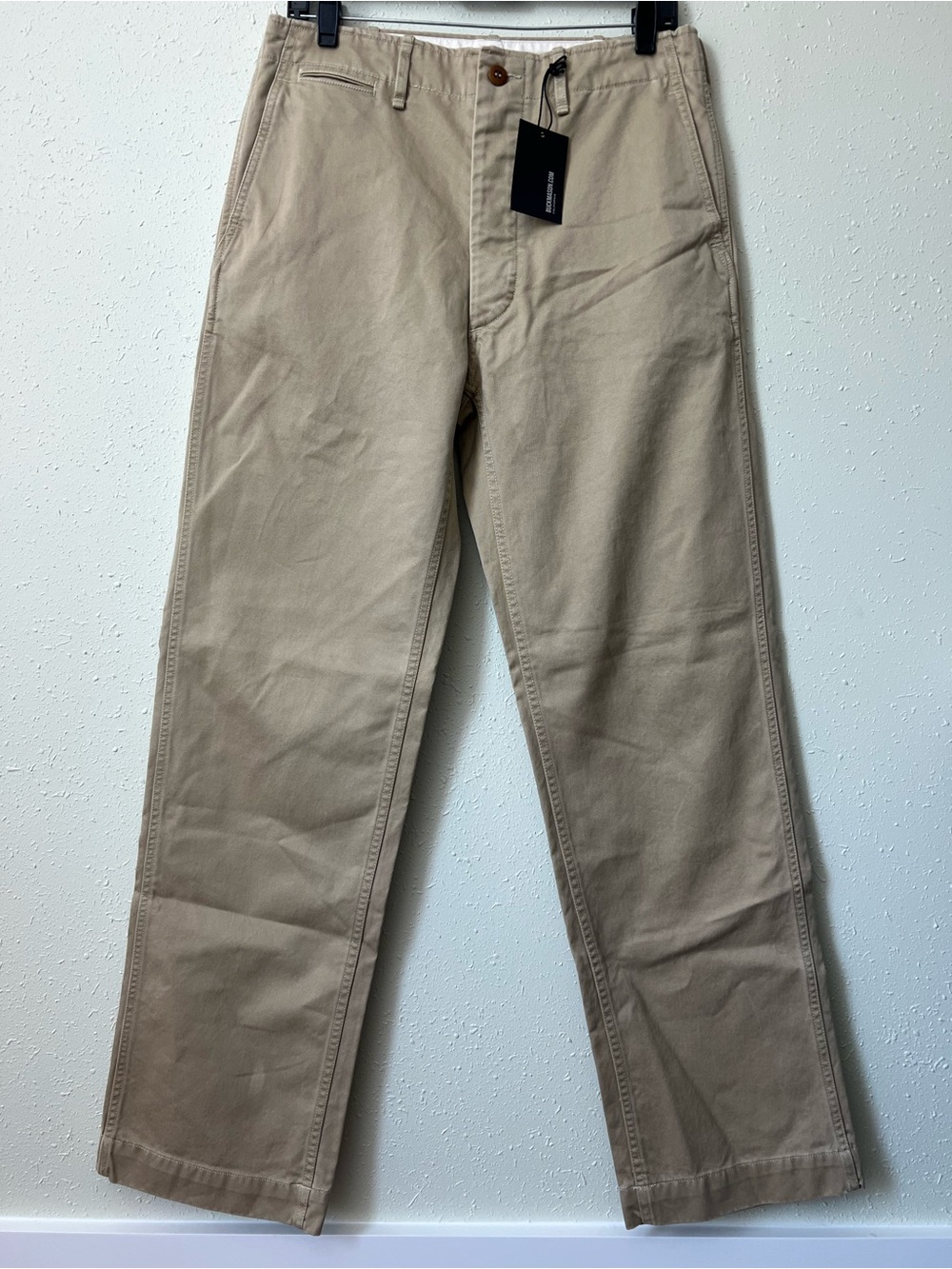 New Buck Mason Uniform Khaki PAPERBACK TWILL FULL SADDLE CHINO Size 30 X 32